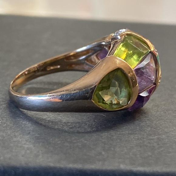 14K Gold Amethyst Peridot & Diamond Accents Ring - Picture 6 of 11